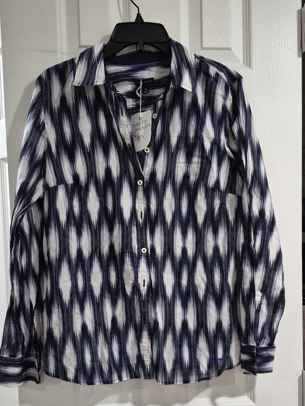 Talbots Navy & White Ikat-Style Button Down Shirt